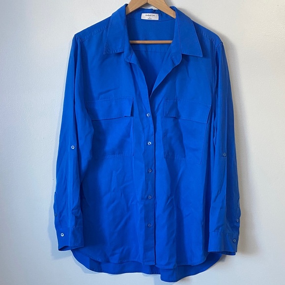 Aritzia Babaton Utility Shirt Vibrant Blue long sleeve button front size Large - Picture 3 of 13